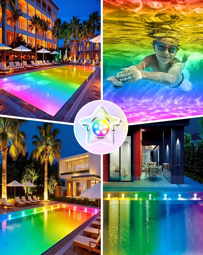 RGB+IC Pool Lights for Inground & Above Ground Pools, Submersible Underwater Pool Lights with App & Remote Control, 16M Colors, Timer, IP68 Waterproof, 25FT Swimming Pool Lighting