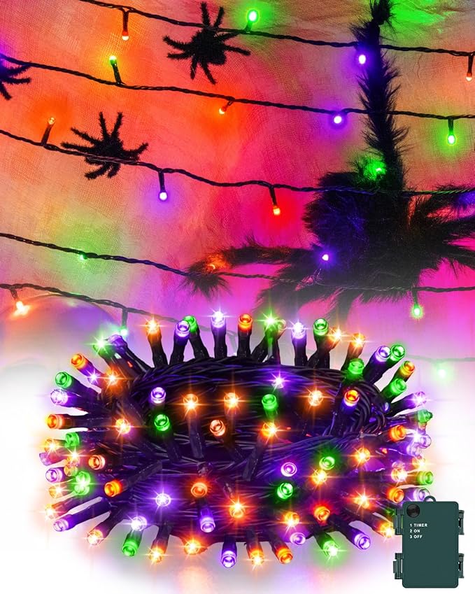 Halloween String Lights Battery Operated, Orange Purple and Green Fairy Lights with Timer Waterproof 9.8ft 30 LED Halloween Decorations for Outdoor Indoor Patio Party Garden Yard Decor