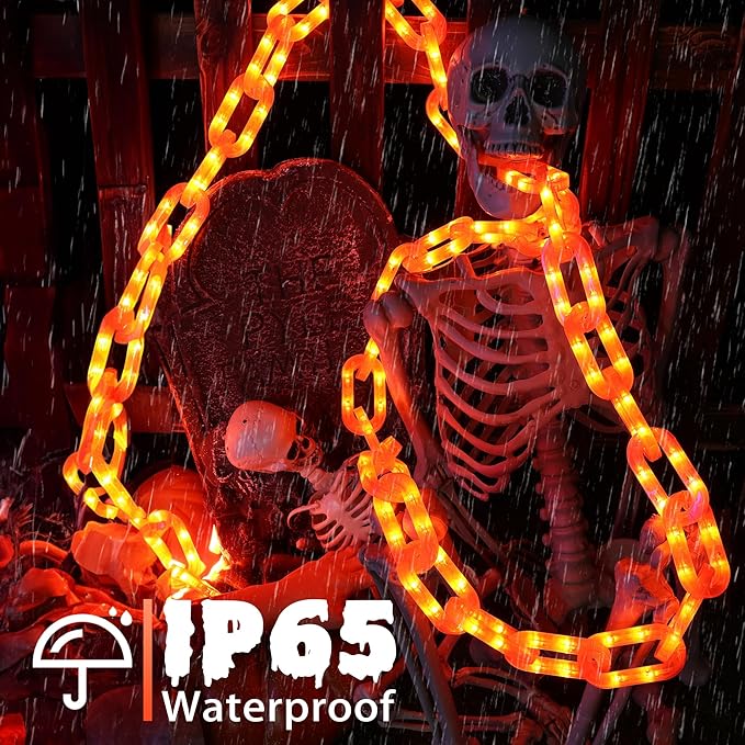 Joomer Chain Lights Halloween Decorative Battery Operated - 9.5 FT 160 LED Waterproof String Lights with Timer Function 8 Lighting Modes for Outdoor Indoor Halloween Decor (Orange)