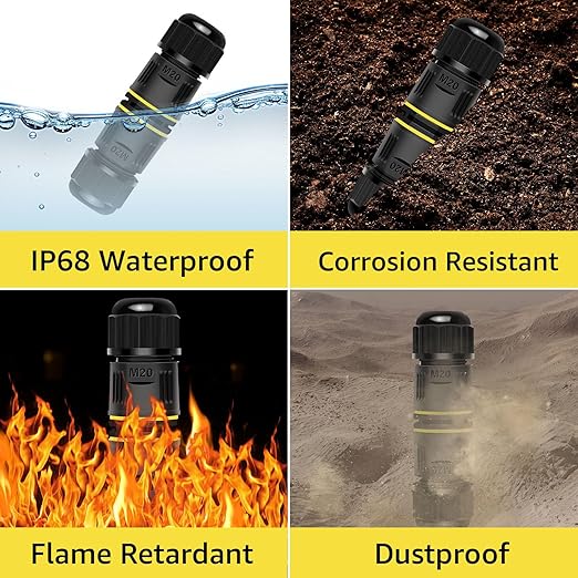 NineLeaf 48PK Waterproof Electrical Cable Connector 3-Pin Push-in Type, IP68 Outdoor M20 Wire Connector 5-12mm, Fast Press-fit Junction Box for Garden and Landscape Lighting Projects