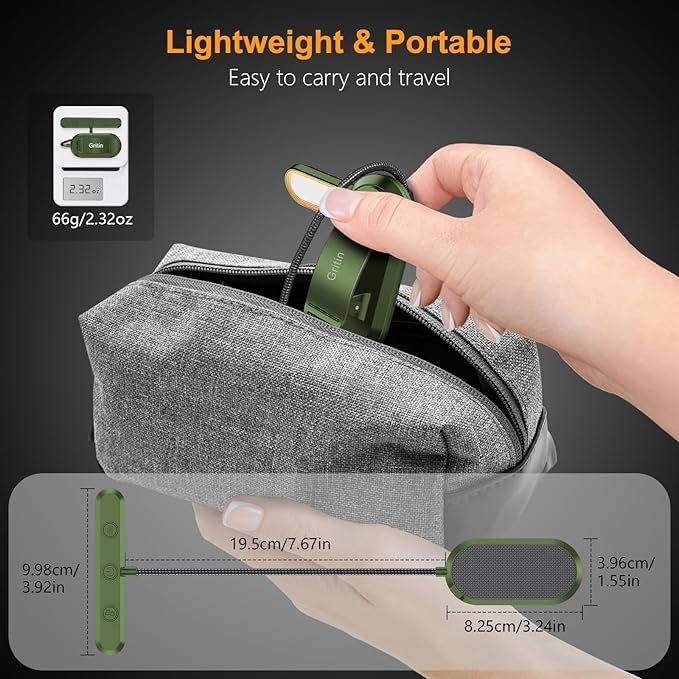 Gritin Rechargeable Book Light for Reading in Bed with 19 LED &Memory Function-Eye Caring 3 Color Temperatures,5 Brightness Levels,90 Hrs Runtime Flexible Goose Neck Clip on Light-Deep Green