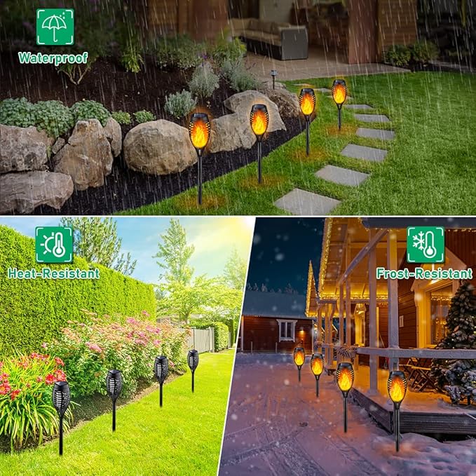 Solar Outdoor Lights, Solar Torch Light with Flickering Flame, Decorative Landscape Solar Garden Lights, Waterproof Solar Powered Outdoor Lights, LED Mini Torch Light for Yard Pathway Decor