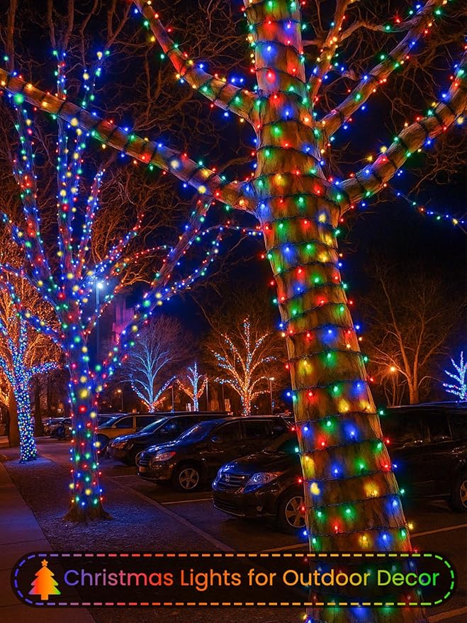4 Pack Battery Operated Christmas Lights with Timer, 132FT 400 LED Waterproof Battery Twinkle Light, 8 Modes Green Wire Fairy Light for Indoor & Outdoor Bedroom Tree Christmas Decorations (Multicolor)