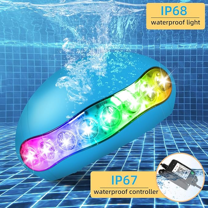 RGB+IC LED Pool Light, 5V Low Voltage Submersible Pool Light, RGB Multi Color Changing Music Sync, IP68 Waterproof Pool Lights Underwater with Remote, Wi-Fi APP Control Smart Light