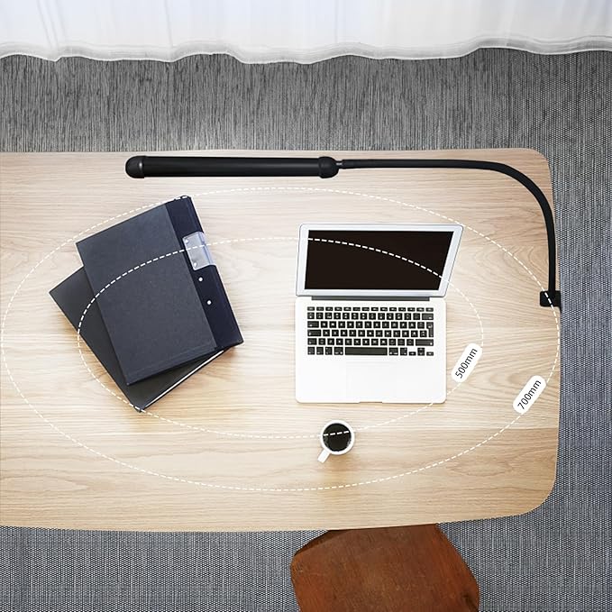 LED Desk Lamp with Clamp, Clamp Light with Adjustable Color Modes, Clip on Light with Long Flexible Gooseneck, Eye Care Lamp Clamp for Study, Work, Home, Office, Black, 12W
