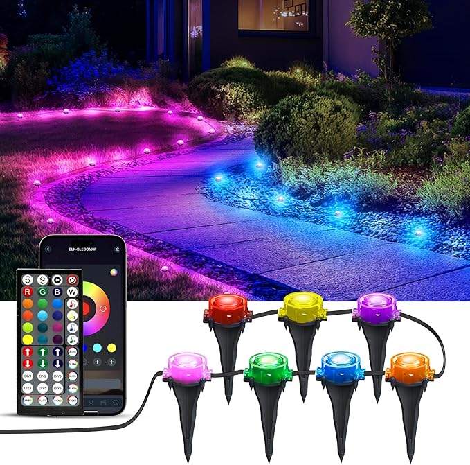 IVRICH Outdoor Ground Lights, 150ft Smart RGB Outdoor Light with Color Changing, Remote & App Control, IP68 Waterproof, Music Sync, Timer Function, Pathway Lights Patio Deco for Lawn Yard Garden