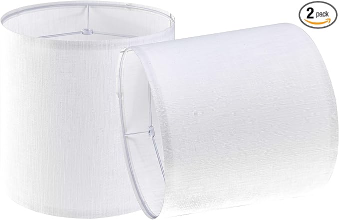 Small Lamp Shades Set of 2 Drum White Texture Lampshades for Table Lamps Wall Lamps-10"× 10"× 10" (Spider),Required Assembly-Cylindrical Lampshade for Pendant Light/Chandelier-By GO&SO