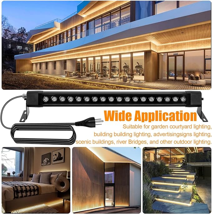 Outdoor Wall Washer Lights 2 Pack,36W 4000K Neutral White Wall Light,120V IP67 Waterproof 2ft Led Linear Wall Light Bar for Outdoor Indoor Building Sign, Hurches,Garden,Courtyards Lighting
