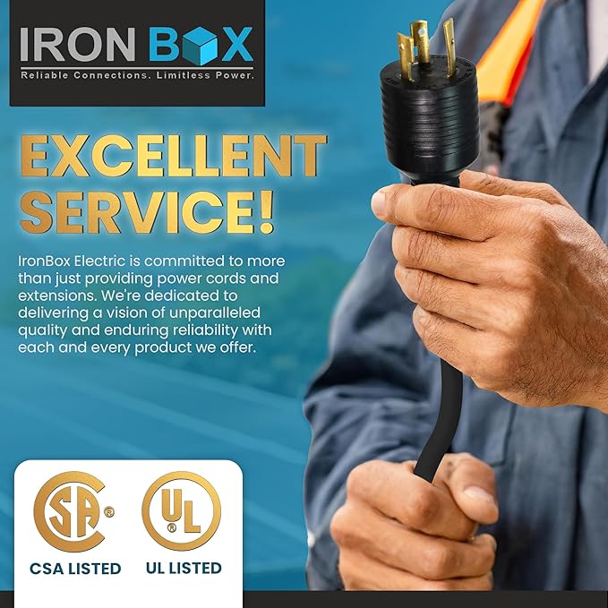 IronBox Electric NEMA L5-20P to L5-20R Power Cord - 20A, 125V, 12/3 AWG SJT - UL Listed Power Cable Adapter - Heavy Duty Extension Cord for Outdoor, RV, Generator, Data Center & More (25 ft, Molded)
