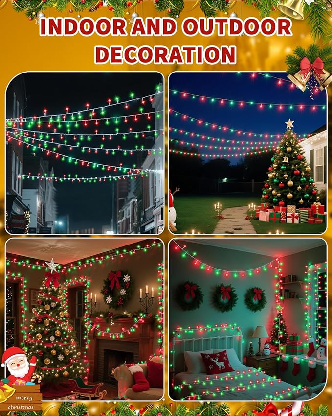 1200 LED 403FT Christmas Lights String Outdoor Indoor, Red Green Xmas Tree Lights, Plug in Twinkle Fairy Light with Remote Timer Dimmable for Room Yard Holiday Party Wedding Camping Decor