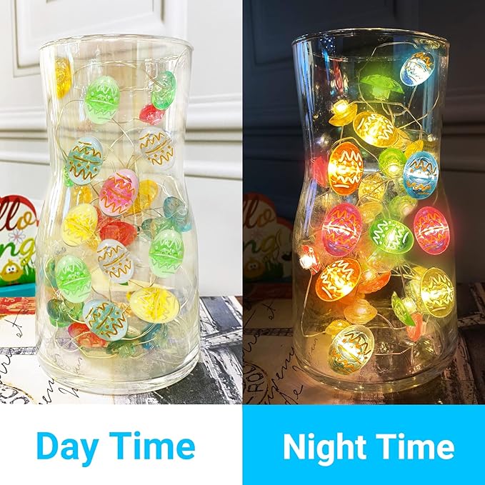 TURNMEON Easter String Lights Easter Decorations, 10 Ft 30 LED Egg Light Battery Operated Easter Lights Copper Wire Fairy Lights for Home Indoor Outdoor Decor Window Tree Party Hunt