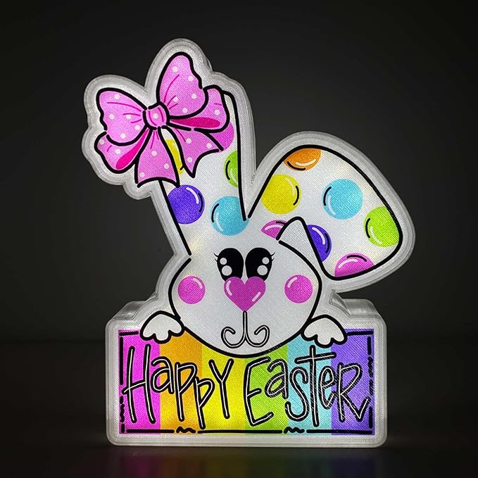 Allenjoy Spring Happy Easter Bunny Rabbit Night Light Up Box for Kids Gifts USB Powered Lamp Lightbox Bedroom Room Wall Art Table Desk Decorations Decor Sign