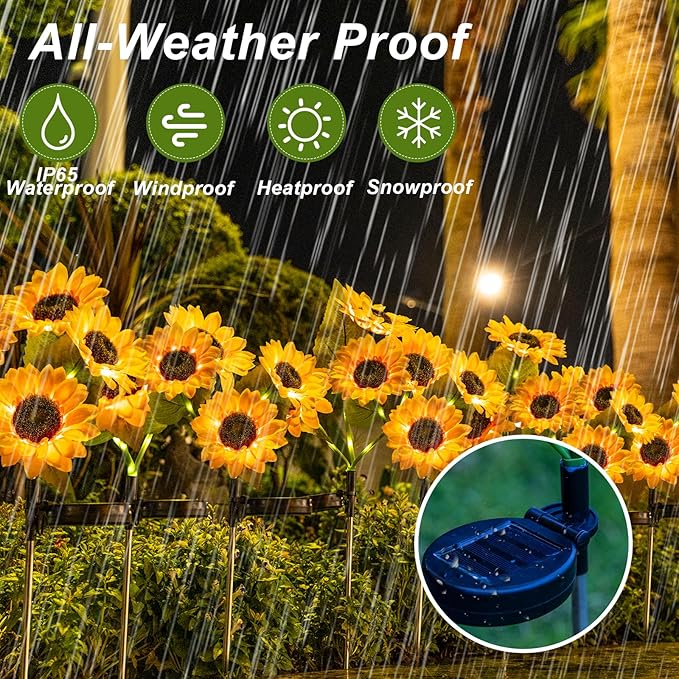6 Packs Solar Sunflowers Outdoor Waterproof with 18 Flowers, Auto ON/Off Solar Garden Lights Outdoor Waterproof, 3 Packs Walkway Lights Gift for Grandma/Mom/Colleagues