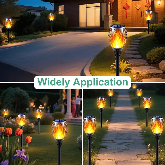Solar Torch Light with Flickering Flame, 6 Pack Dancing Flame Torches for Patio, Auto On/Off Dust to Dawn Waterproof Outdoor Solar Lights for Garden Halloween Decorations