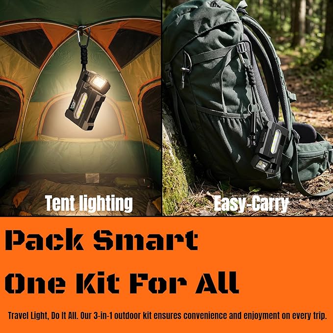 G5 Mini EDC Flashlight Kit 500 Lumens, 4-in-1 Tactical Flashlight Rechargeable with Carabiner & Professional Gear Bag, 1500mAh Magnetic Flashlights Set for Outdoor Home Emergencies (Black)