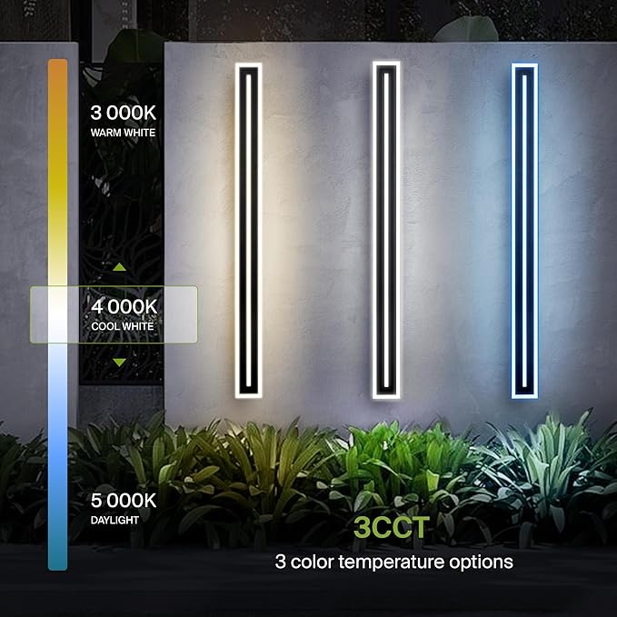 ASD LED 72" Long Wall Mount Light Fixture, Outdoor & Indoor Linear Sconce | 3CCT, Dimmable, Waterproof, Anti-Rust, ETL Listed | 40W 2330LM 3000-5000K 100-277V | Exterior Porch Lighting | Black