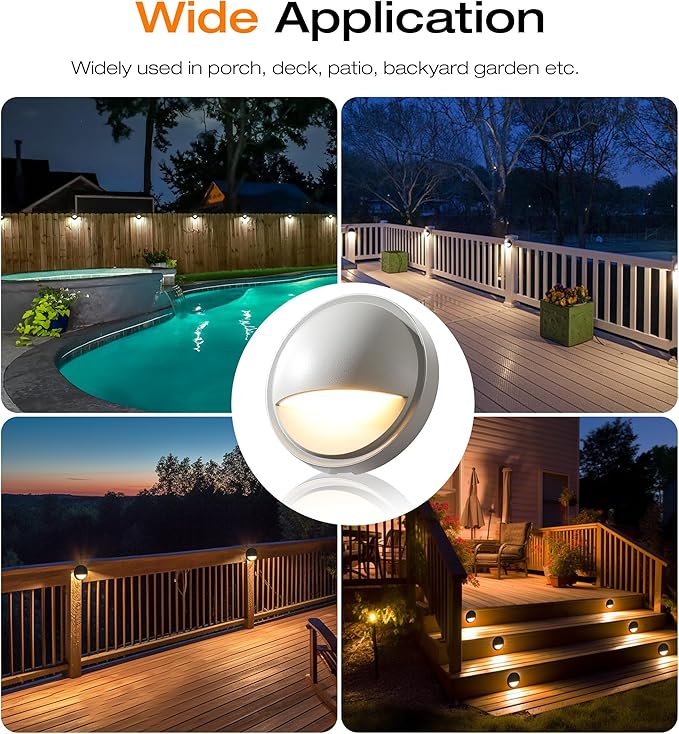 CLOUDY BAY [6 Pack] 3CCT Low Voltage LED Deck Lights Outdoor,2700K/3500K/5000K Selectable,Landscape Step Stair Railing Fence Light Wired,3W,12V-24V AC/DC Deck Lighting Fixtures,White
