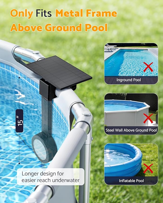 Solar Pool Lights for Metal Frame Above Ground Pools with Remote, 15in 5W LED RGB Underwater Swimming Pool Light Fixture, 7 Colors 2 Modes, IP68 Waterproof, Dusk Auto On & Timer Off, Black
