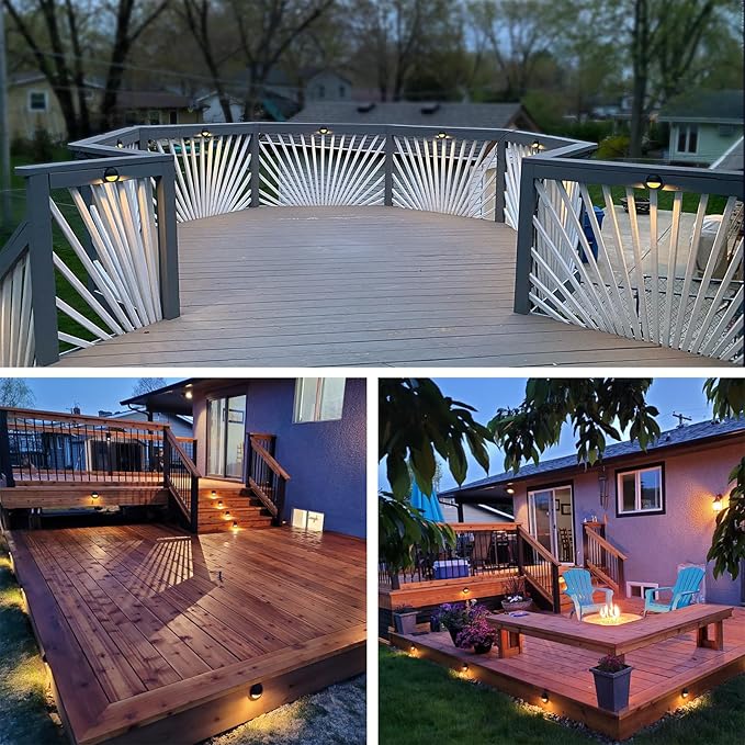 GKOLED 12 Pack Low Voltage LED Deck Lights, Landscape Step Lights Fixtures, 2W Integrated LED Chips, Die-cast Aluminum 12V AC/DC Railing Post Accent Lighting, Black Powder Coated Finish, UL-Listed