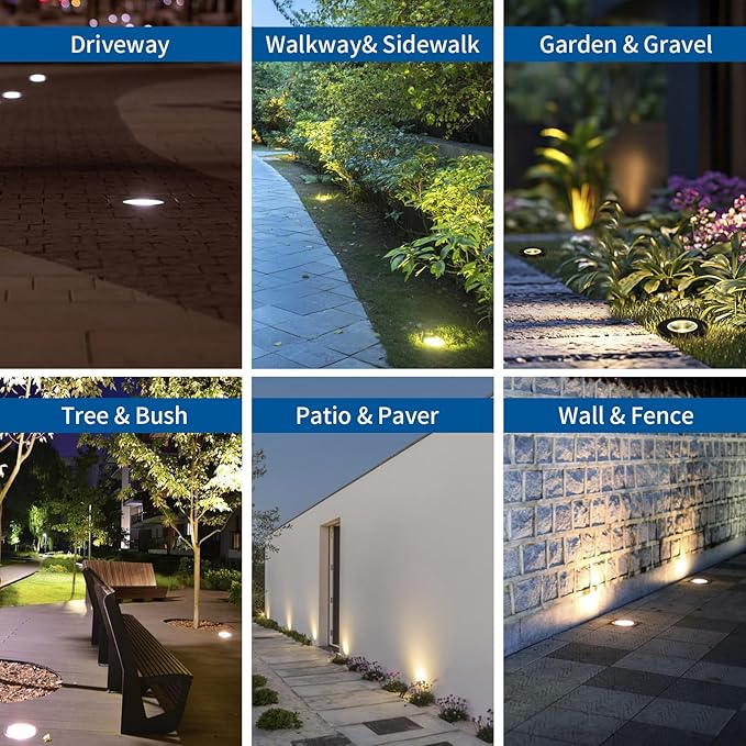 In Ground Lights Outdoor Lighting,IP65 Waterproof Well Light 120V 110V,7W 700lm,3CCT Selectable LED Landscape Lighting Wired for Garden Yard,Pathway,Driveway,Deck,Pack of 8