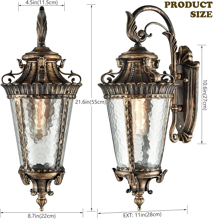 SAMTEEN Bronze Outdoor Light Fixtures Wall Mount 21 Inches Water Glass Exterior Wall Sconce Waterproof Aluminium Wall Lantern Sconce Outside Porch Lights for House Yard Front Door