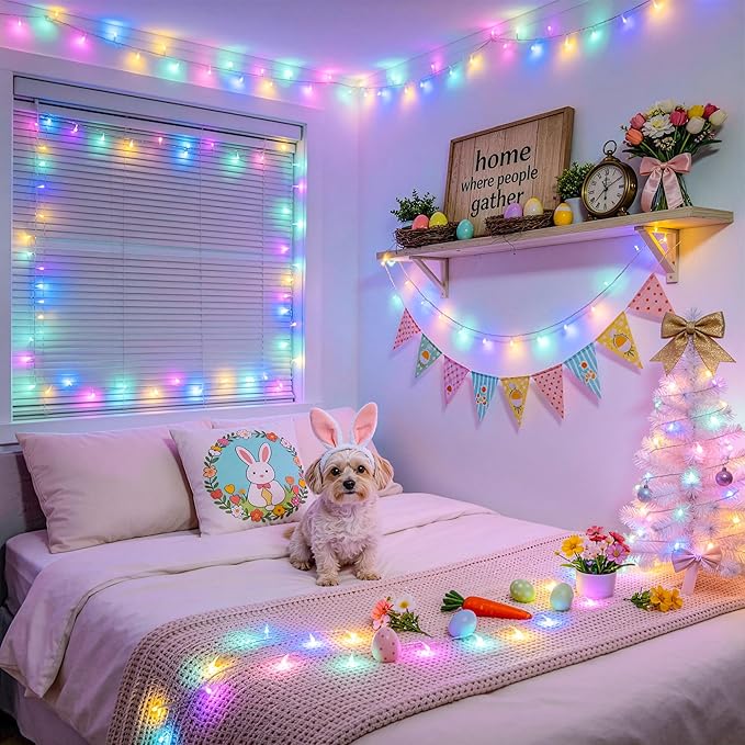 JMEXSUSS 200 LED Easter Lights Outdoor Indoor for Decorations, 66 Ft Connectable Pastel Easter Lights String Clear Wire Plug in for Bedroom Tree Room Party Spring Decor