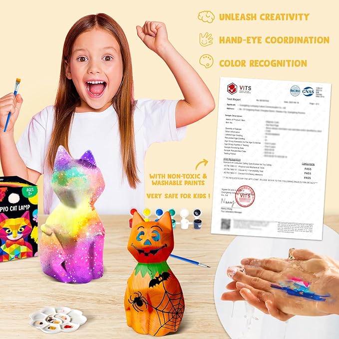 Goody King Paint Your Own Cat Lamp Kit, 2pcs DIY Cat Crafts Night Light, Arts & Crafts for Kids Ages 8-12, Painting Kit for Girls Boys Age 4 5 6 7 8+, Art Supplies Creative Gift for Birthday, Party