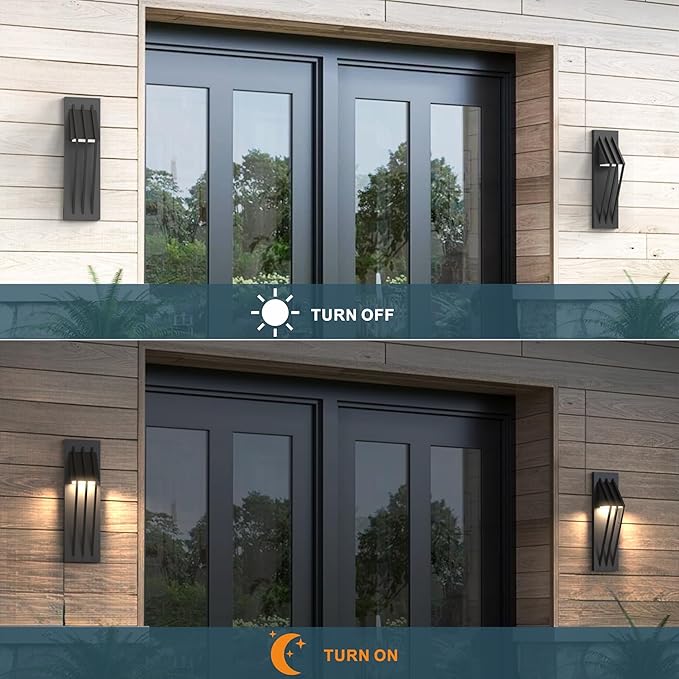 Hyunbae Outdoor Wall Sconce, 17.7inch Modern Black Exterior Lights Fixture, 3000K Waterproof Outdoor Porch Lights for House, Patio, Garage 10%-100% Dimmable LED Wall Mount Lighting for Exterior