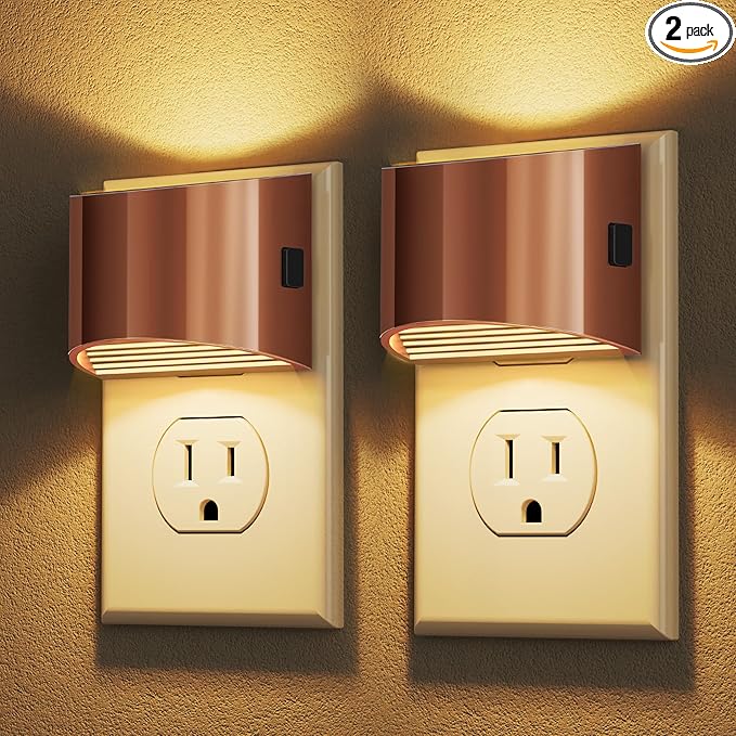 DORESshop LED Night Light[2 Pack], Night Lights Plug into Wall, 3 Level Brightness Adjustable Plug in Night Light, Dusk to Dawn Sensor Nightlights for Adults,Bedroom,Bathroom,Hallway,3000K Rose Gold