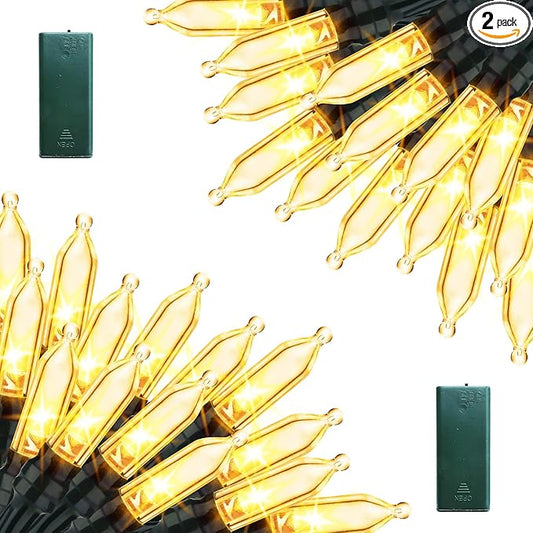 Lomotech Battery Operated Christmas Lights - 2 Pack Total 16ft 50LEDs Battery Mini String Lights with Timer for Home, Garden, Party, Holiday, Tree Decoration (Green Wire, White)