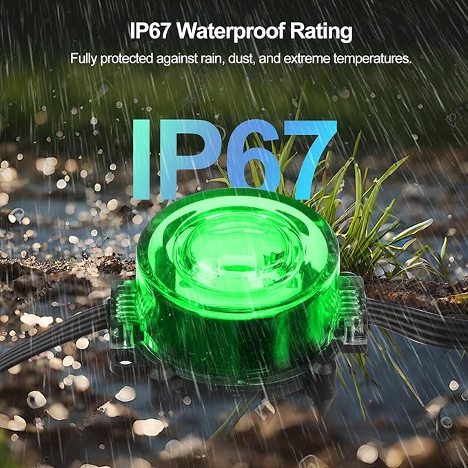 Outdoor Ground Lights, 50FT Smart RGB Pathway Lights with APP/Remote Control, Music Sync, Timer Function, IP67 Waterproof Wired Color-Changing Pathway Light for Garden, Courtyard, Lawn and Parties