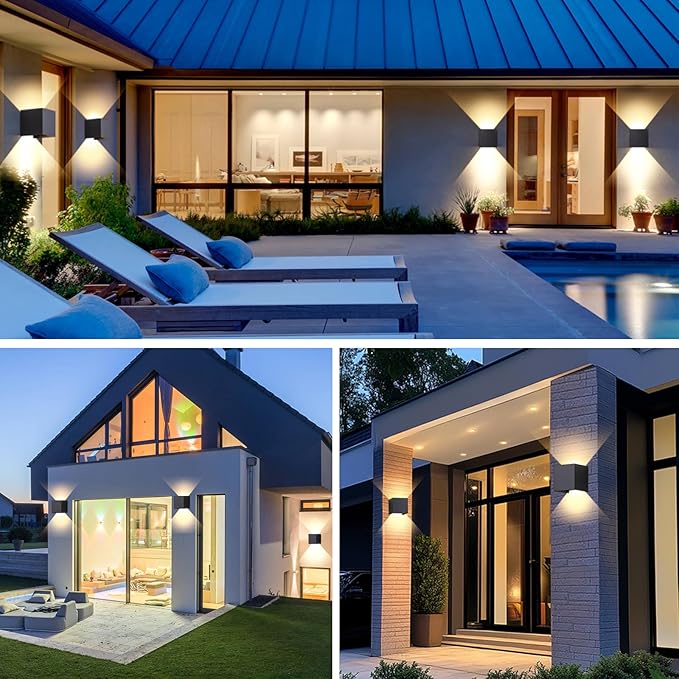 2 Pack LED Outdoor Wall Sconces Exterior/Interior,Modern Square Aluminum Wall Light Fixture Set,Variable Beam IP65 Waterproof Lights, 12W Warm Light 3000K Up and Down Wall Lighting Fixtures.