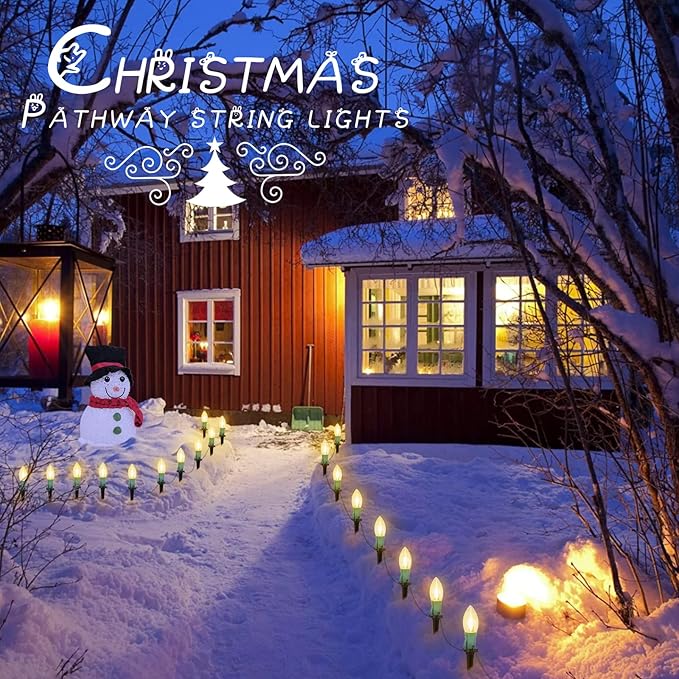 C9 Christmas Lights Outdoor, 2 Packs Total 51.4 Ft 40 Bulbs Christmas Pathway Lights, Waterproof Walkway Lights for Outside Driveway Sidewalk Outdoor Decorations Yard, Clear