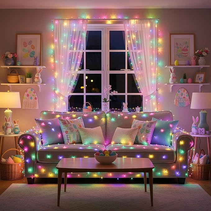 BrizLabs RGB String Lights, Color Changing Easter Pastel Lights, 100 LED 33ft USB Mini Christmas Light String Dimmable with Remote, Twinkle Fairy Light Clear Wire for Xmas Halloween Party Room