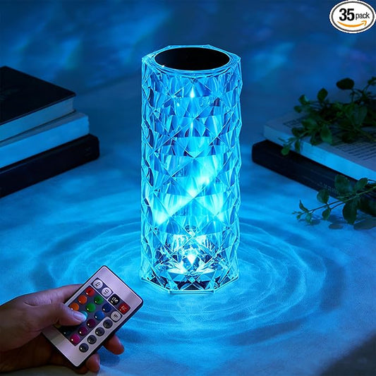 Can Switch 16 Colors Artificial Crystal Table Lamp, RGB Ambient Color-Changing Diamond Rose Design with Remote Control, USB Charging, Touch Sensor for Bedroom Decor, Desk Lighting (S/3.1*.31 * 6.7in)