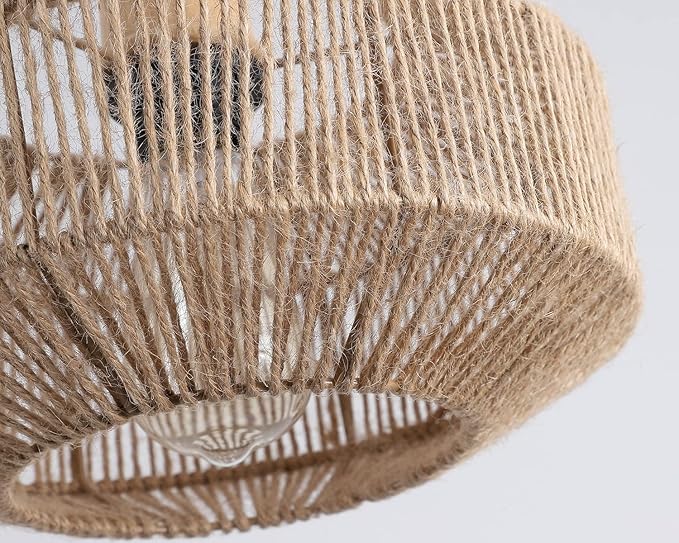 Coastal Woven Plug in Pendant Light with 14ft Handmade Hemp Rope Light Cord, Dimmable Switch, Natural Basket Hanging Lamp for Bedroom Kitchen Island Decor Farmhouse Living Room