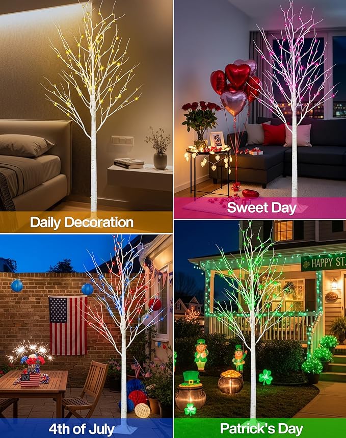 6FT Smart LED Birch Tree - Color Changing Lighted Tree with Bluetooth App Control, 16 Million Colors, Music Sync, Timer, Indoor/Outdoor Easter Decor for Home, Party, Christmas