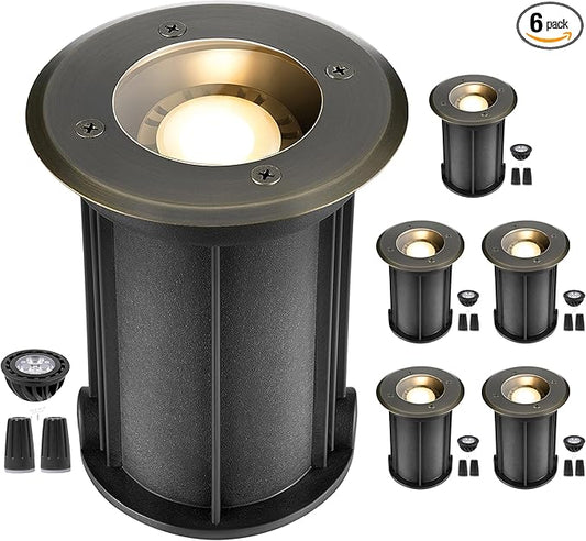 Gardenreet Outdoor Well Lights Low Voltage - Solid Brass All Weather Ip65 12V Inground Lighting, LED Fixture, Antique Bronze for Tree Garden House with 4000K Neutral White MR16 Bulb