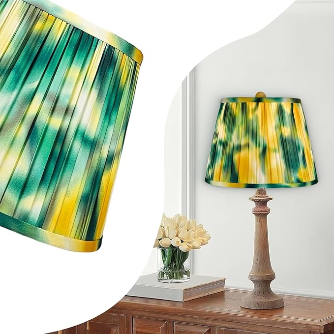 RDI Pleated Pattern Fabric Lampshade, Flora Collection, Medium Lamp Shade, 10 x 14.5 x 10 inch (Top x Bottom x Height), Abstract Lemon