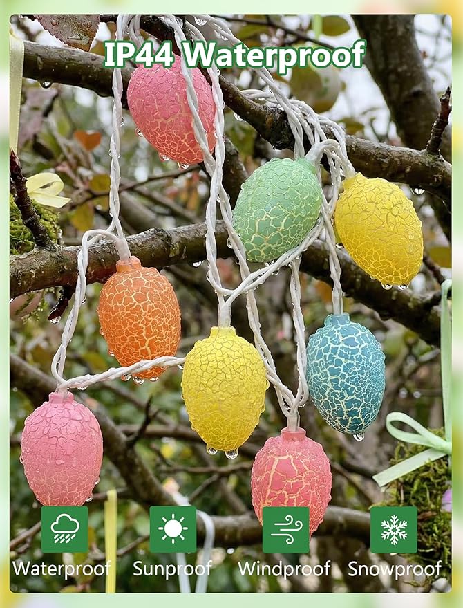 8.5Ft Easter Egg String Lights Outdoor, Easter Decorations String Lights with 10 LED Colorful Cracked Egg Lights Plug in, Hanging Pastel Easter Light for Spring Garland Party Yard Home Window Decor