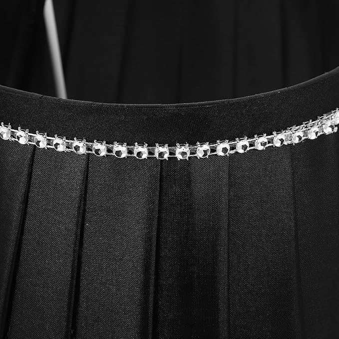 Pleated Table Lamp Shade Black Fabric with Rhinestones Soft Light Cover for Bedroom Living Desk and Floor Lamps Easy to Install Decorative Shade for Cozy Eye Protection