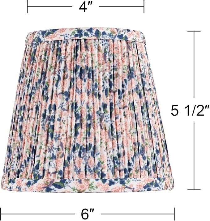 4" Top x 6" Bottom x 5 1/2" High x Print Cottage Core Lamp Shade Replacement Small Mini Pink Blue Empire Round Floral Modern Fabric Shirred Pleated Pattern Clip On Candelabra - Springcrest