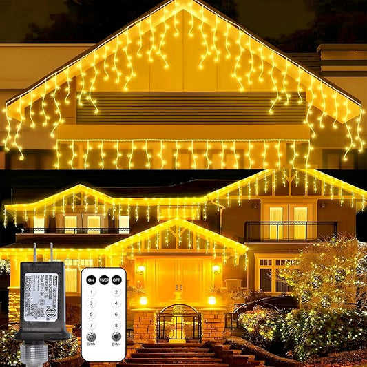 Icicle Lights for Outside,95ft 800 LEDs Warm White Christmas Light Outdoor,8 Modes,Timer,Plug in Waterproof Twinkly Icicle Lights for Eaves Yard Party House Holiday Christmas Decoration