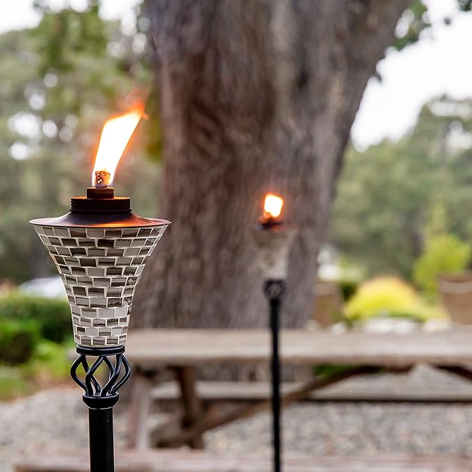 TIKI Easy Pour Ceramic Mosaic Torch – Gray Outdoor Decorative Lighting for Patio, Backyard & Lawn | Weather-Resistant Design, 62 Inches