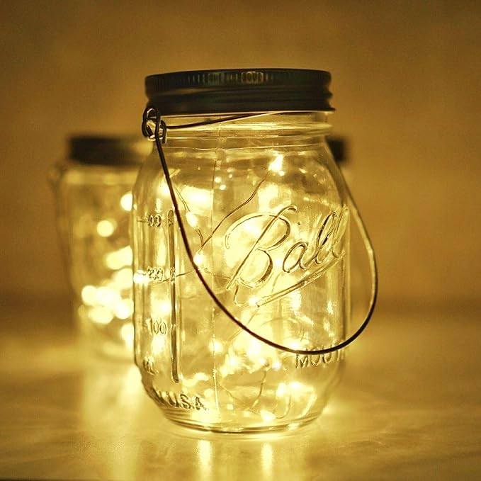 Solar Mason Jar Lights, 6 Pack 20 LED Fairy String With 6 Hangers (No Jars), Waterproof Firefly Lantern for Outdoor, Wedding, Patio, Garden, Party, Christmas Decor (Warm White)