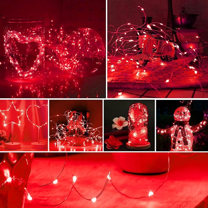 ZGWJ Fairy Lights Battery Operated, 50 Pack Twinkle String Lights 20 LED 7FT 3 Lighting Modes for Bedroom Decor, Easter, Halloween, Christmas, Party Indoor and Outdoor Decoration Red