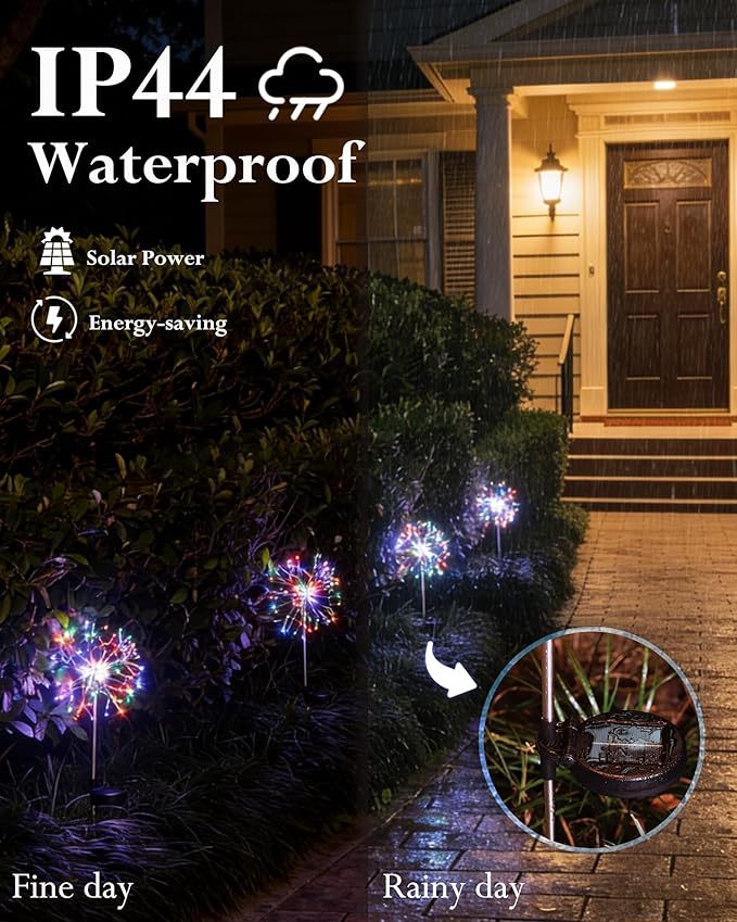 Solar Garden Lights Outdoor Yard Decorations, 4 Pack 150Leds Pathway Light, Fairy Firework Stake Lights for Garden, Patio, Pathway, Flowerbed Multicolor