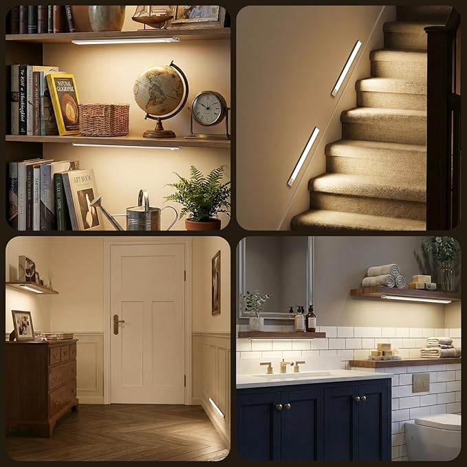 BLS 14.8inch Under Cabinet Lighting, 126 LED Motion Sensor Light Indoor, 2500mAh Rechargeable Wireless Closet Lights, 4 Sensor Modes, 3 Color Dimmable Magnetic Under Counter Lights for Kitchen, 2 Pack
