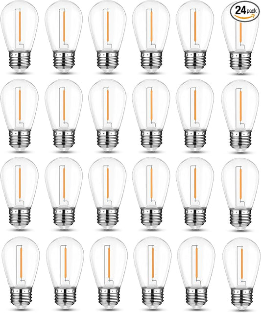 Mlambert 24 Pack LED String Light Bulbs,Shatterproof Outdoor String S14 Replacement Light Bulb,Waterproof 1W LED Edison Bulb Equal to 11W,Not Solar