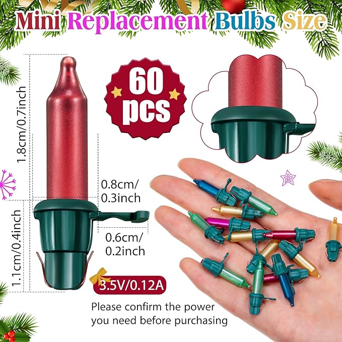 Mudder 60 Count Christmas Replacement Mini Light Bulbs with Base Christmas Tree Incandescent Wire String Lights Replacement Bulbs for Xmas Indoor Outdoor Decoration(Pastel,3.5vx0.12a)